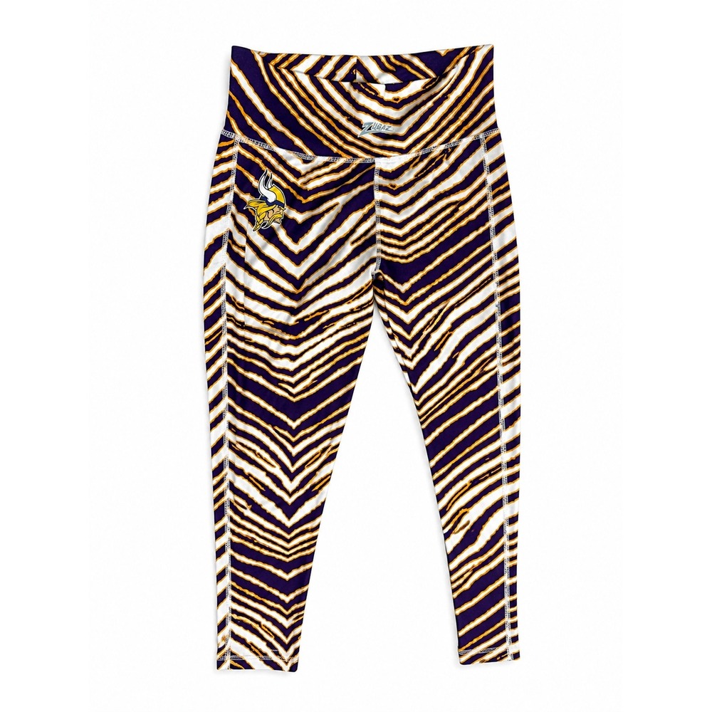NFL Minnesota Vikings Zubaz Leggings Majestic Purple Gold Zebra Print Womens M